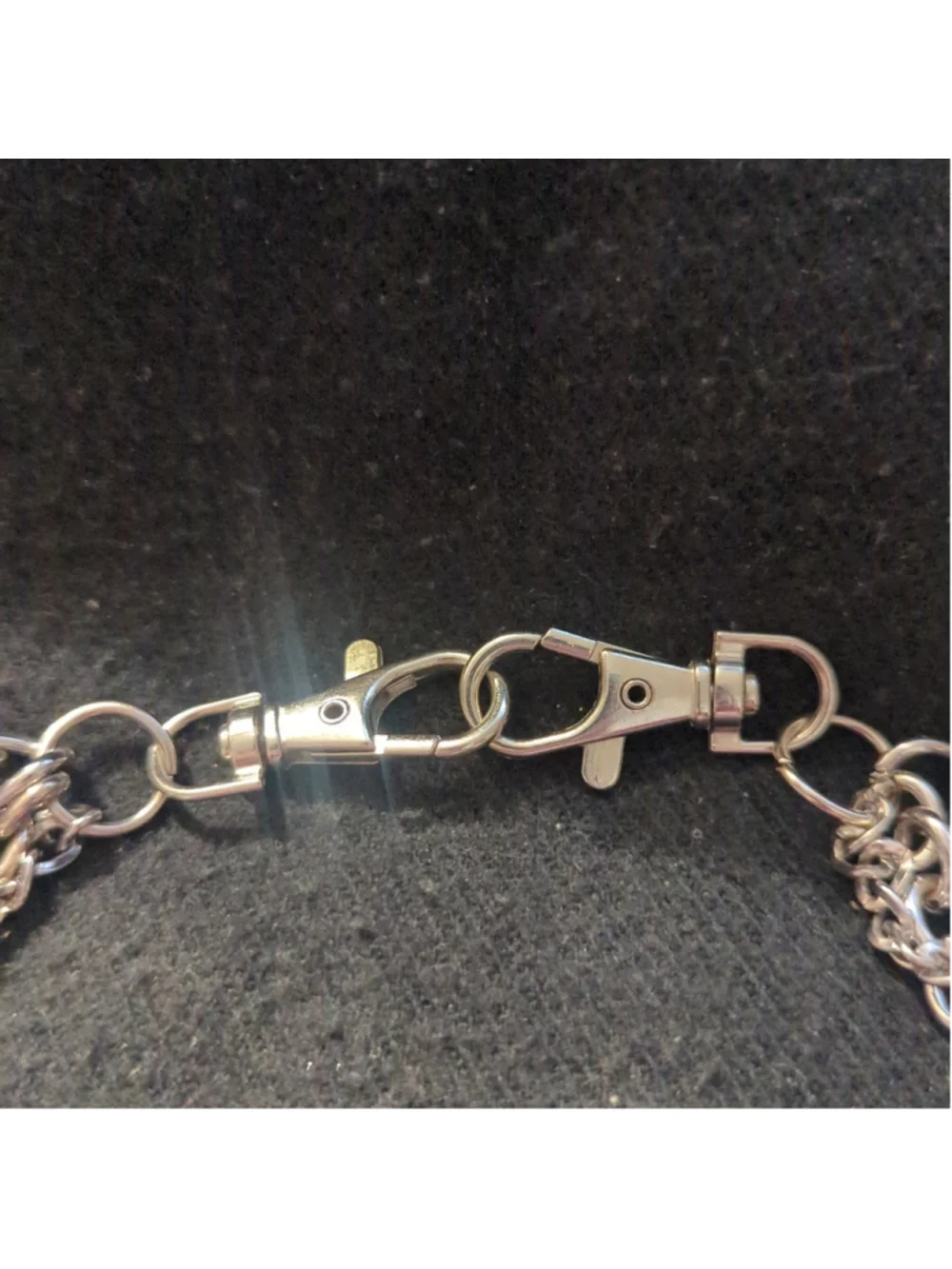 Silver Tone Skull and Bike Chain Layered Punk Wallet Chain